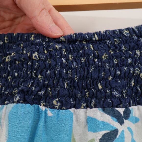 Boho Patchwork Tiered Mini Skirt Cottage Peasant 70s Smocked Waist Floral Size S - Picture 6 of 10